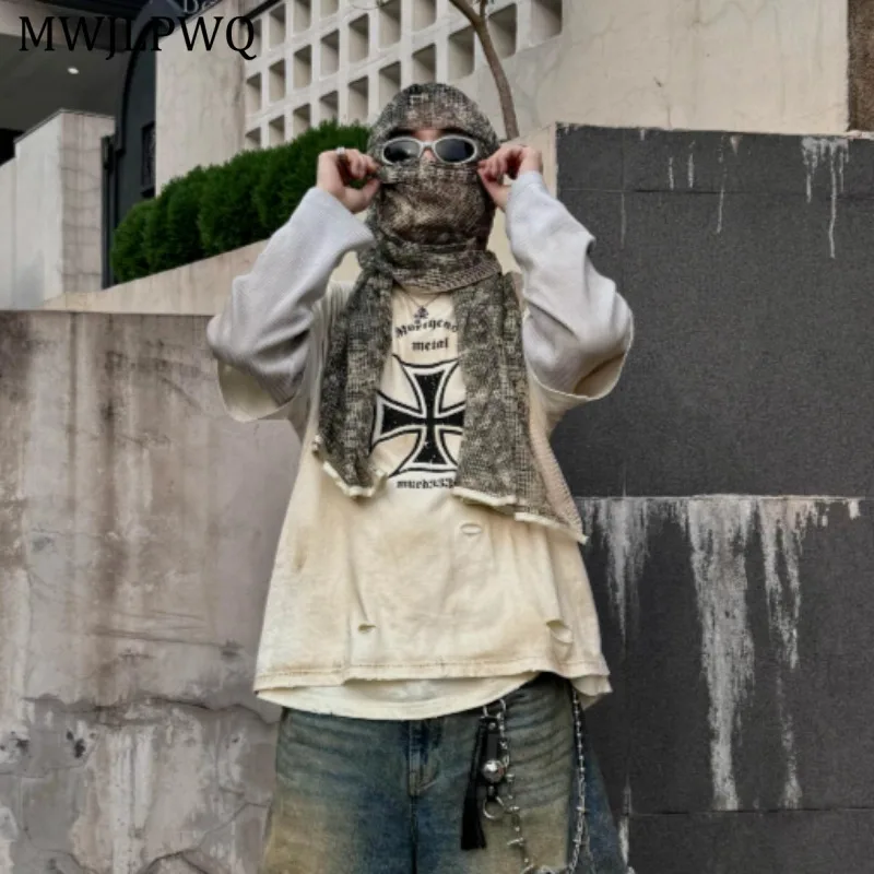 

MWJLPWQ поддельный трехсекционный винтажный витражный свитшот с принтом, мужской свитшот с длинными рукавами VIBE High Street, свободный тонкий повседневный топ 11204