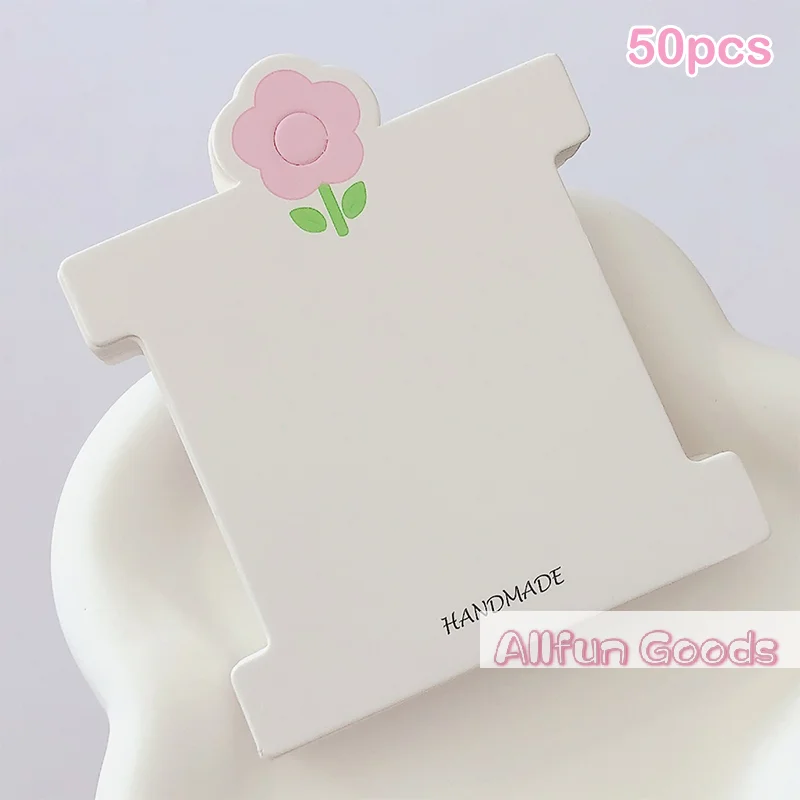 50pcs Pink Flower Display Cards For Hair Cord Hairpin Handmade DIY Jewelry Cardboard Package Hair Clips White Craft Hang Tag Car