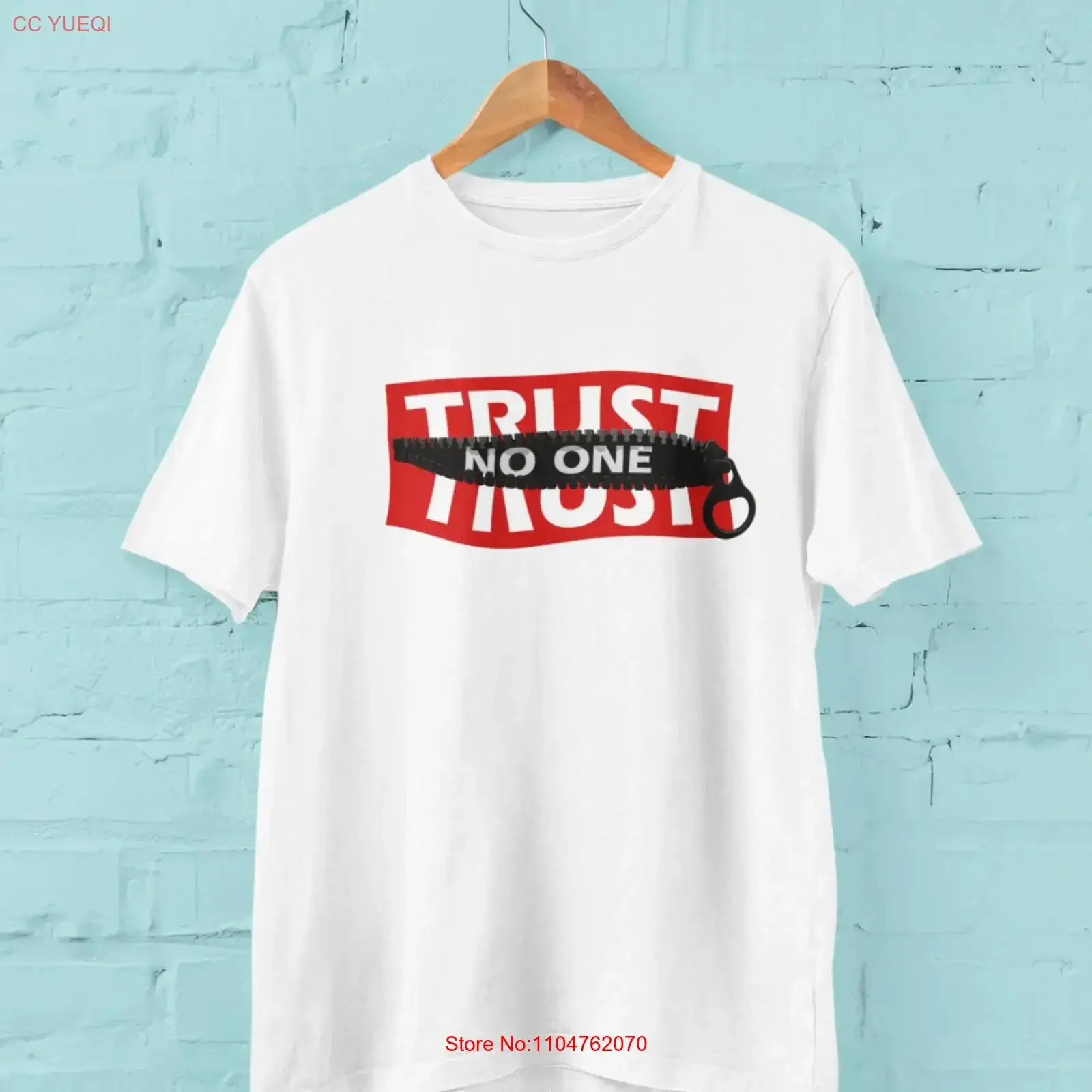 Trust No One T Shirt Zipper Streetwear Cotton Top B2 long or short sleeves vintage Washed Unisex Comfortable Soft