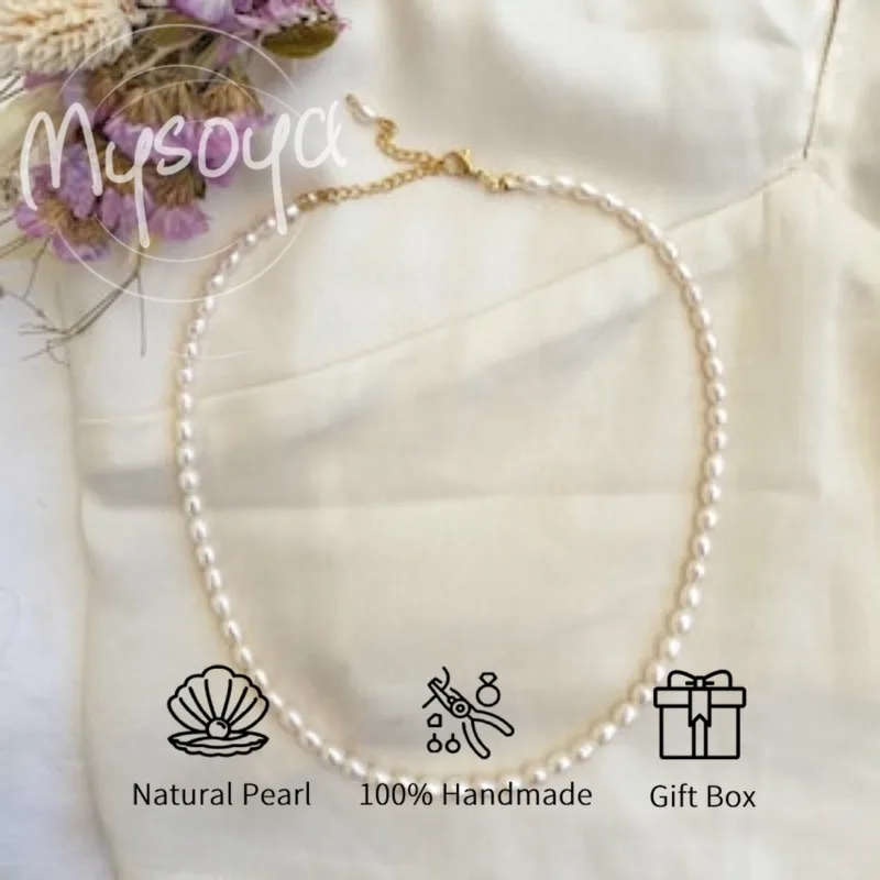 

MYSOYA ожерелье из белого рисового пресноводного жемчуга 4-5 мм с подарочной коробкой для нее/дня рождения/свадьбы/Рождества/новогоднего подарка