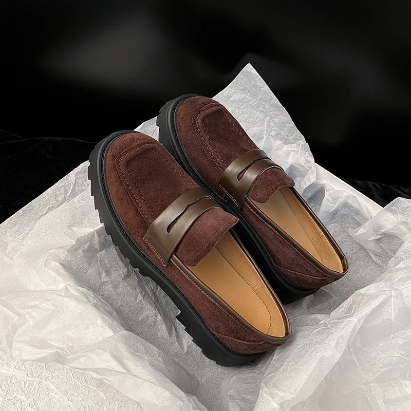 JOZHAMTA Vrouwen Casual Loafers Schoenen Vintage Echt Leer Dikke Hakken Platform Schoenen Klassieke 2025, Lente Kantoor Dame Maat 33-43