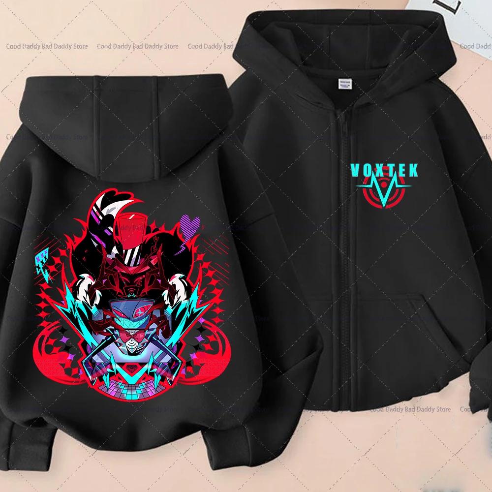 Cartoon Anime Vox Hazbin Hotels Print Hoodie Kids Harajuku Long Sleeve Pullover Tops Sweatshirts Zipper Overcoats Child Clothes