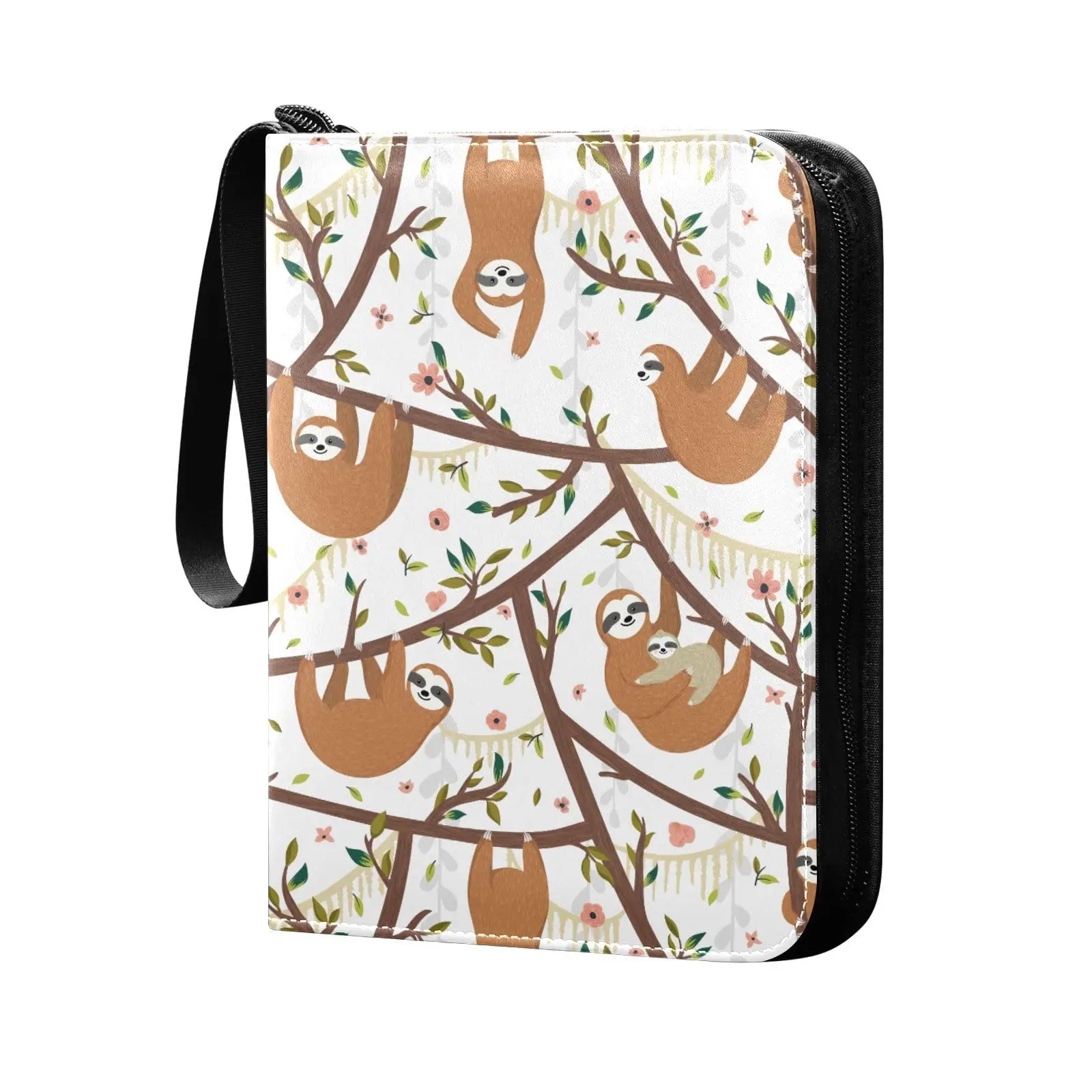 Sloths Flower Leaves 4 Pocket Card Binder, 400 Double Sided Pocket Album for Sport Game Cards, Unique Card Collection Storage