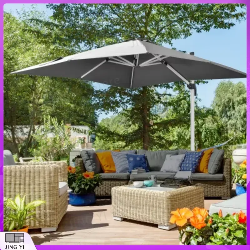 Cantilever Parasol Square Garden Umbrella with Cross Base Crank Handle Tilt 360° Rotation Aluminum Frame Outdoor