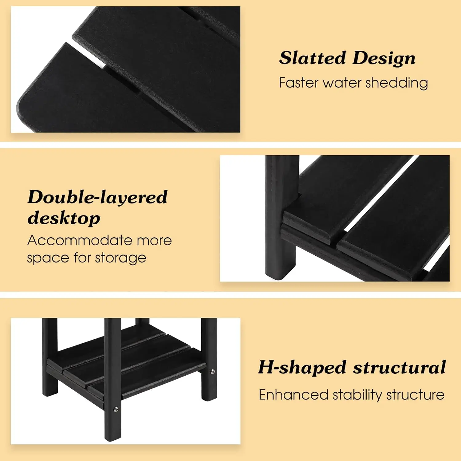 Outdoor Side Table, 2-Tier Sturdy Patio End Table Weather Resistant, 16.5" Solid Side Table for Patio, Pool, Porch·Free Shipping