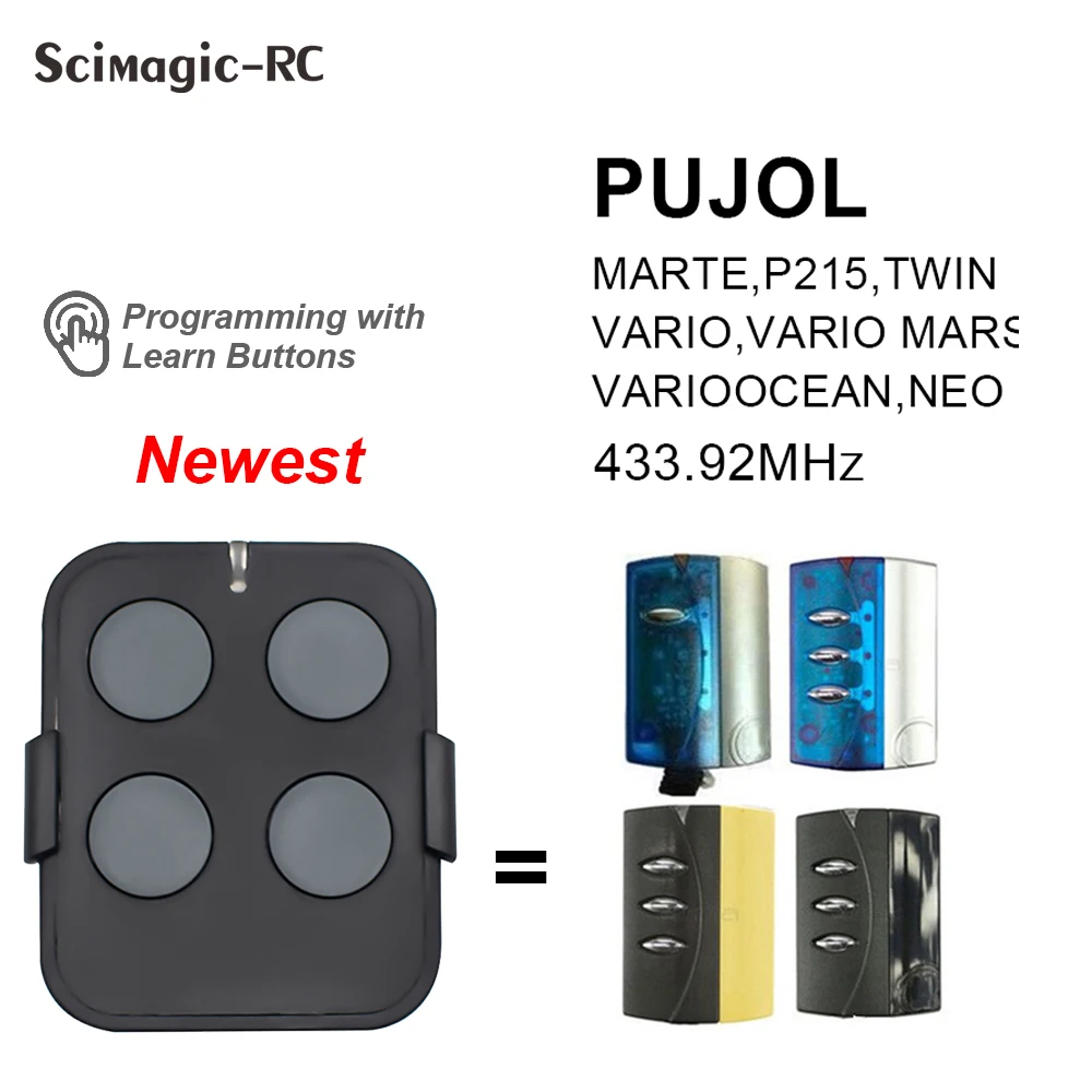 PUJOL Rolling Code 433.92MHz Garage Door Remote Control Compatible With PUJOL MARTE, P215, TWIN, VARIO Controller Opener