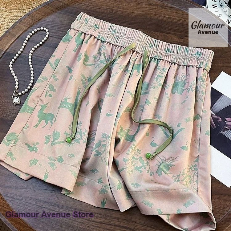 New Chinese national style fashion floral shorts women's summer new fashion design sense fashion loose A-word high waist pants