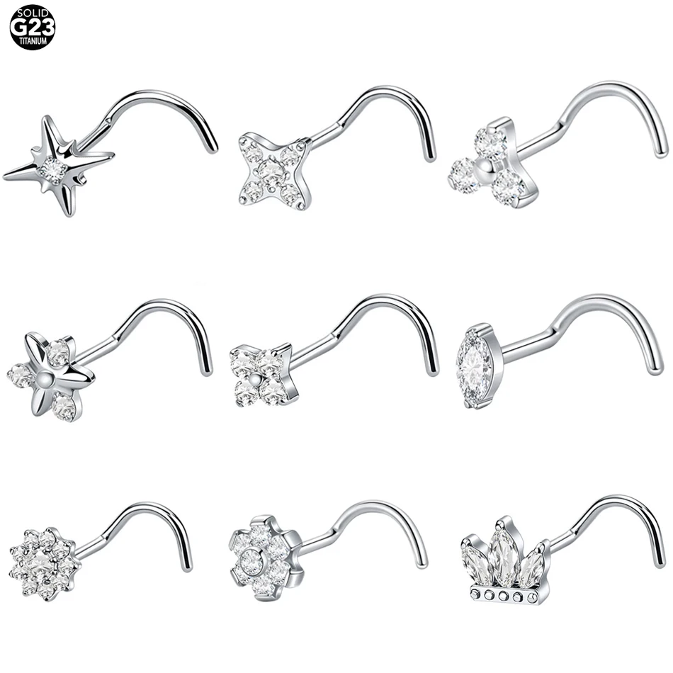 5 Stück Titan Sternblume Runder Zirkon Nasenstecker Piercing Nasenloch-Ohrring Nariz Piercing für Frauen Körperschmuck 20G