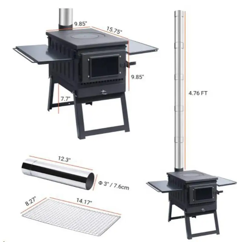 

Portable Tent Wood Burning Stove with Pipe Multipurpose Camping Heating Wood Burning Stove for Tents Shelters and Camping