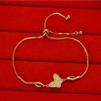 AU999 gold bracelet ladies 24K pure gold butterfly diamond wrist chain simple fashion girlfriend bracelet