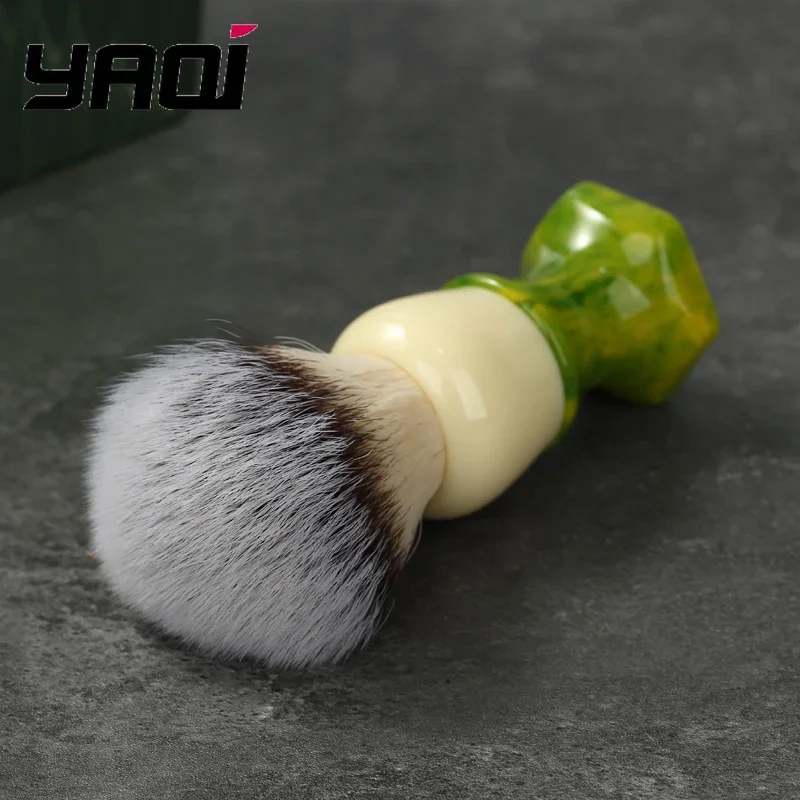 YAQI Ever-Hopeful Wet Shaving Brush for Men, Silver Cat's Whisker, Synthetic Hair Grooming Tool, Facial Hair Care