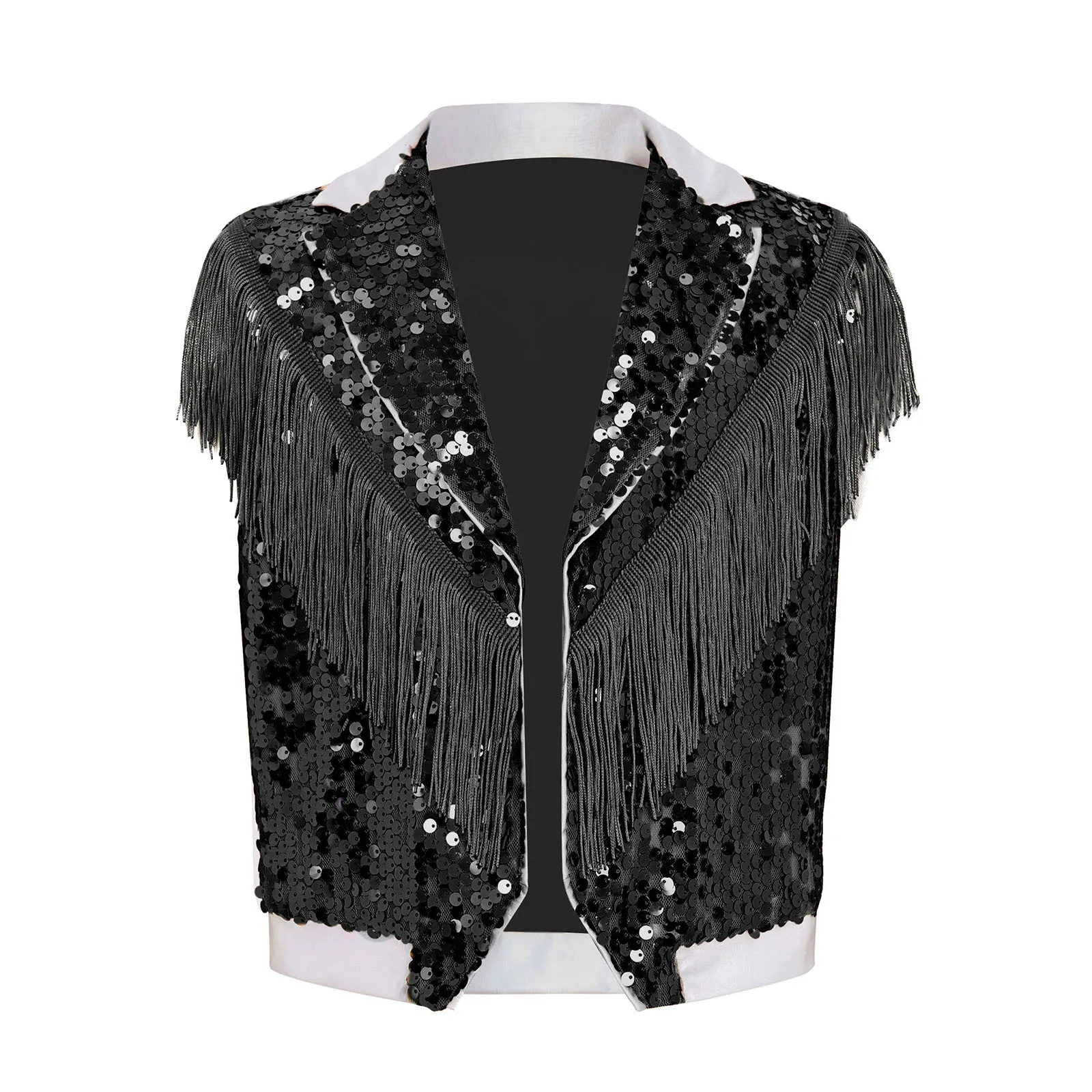 Kids Boys Sequin Open Front Tassel Vest Sleeveless Fringe Cowboy Jacket Sparkly Jazz Dance Top Outwear Competition Clothes image 3