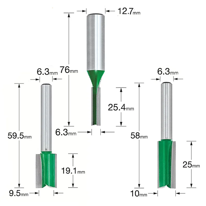 Double edged straight blade slotting and trimming, made of tungsten steel material, 6.25/12.7mm shank diameter woodworking milli