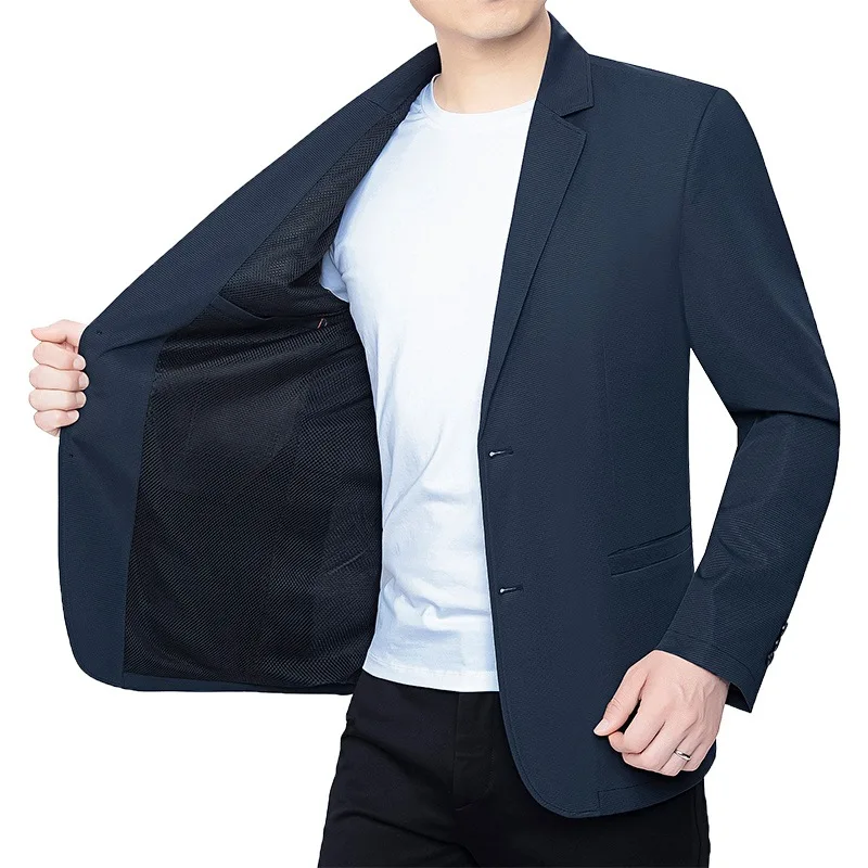 

Men Blazer Thin Breathable Single-breasted Long Sleeve Men Outerwear Slim Simple Turn Down Collar Pocket Casual Male Suit Coat
