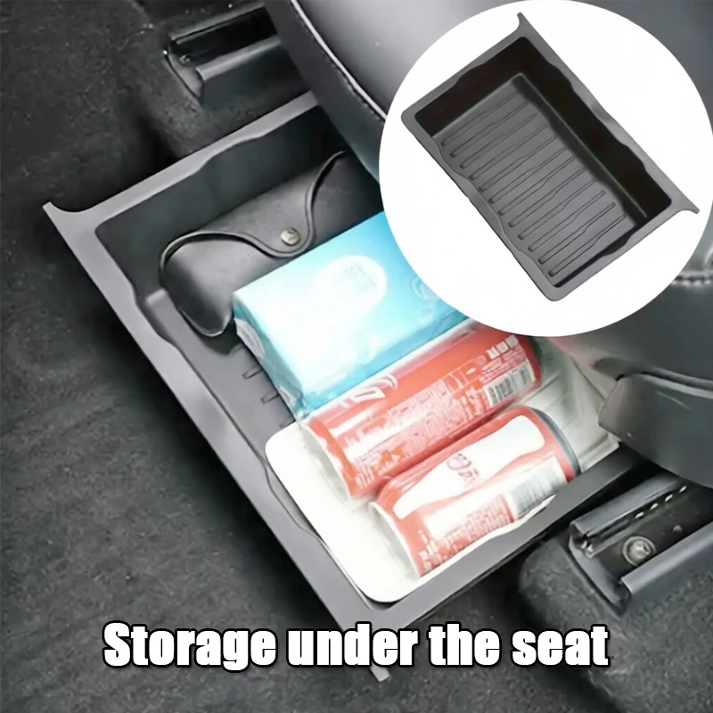 1Pc ABS Car Seat Lower Storage Box For Tesla Model Y 2021-2024 Under Seat Organizer Tray Durable Anti-Slip Storage For Sundries