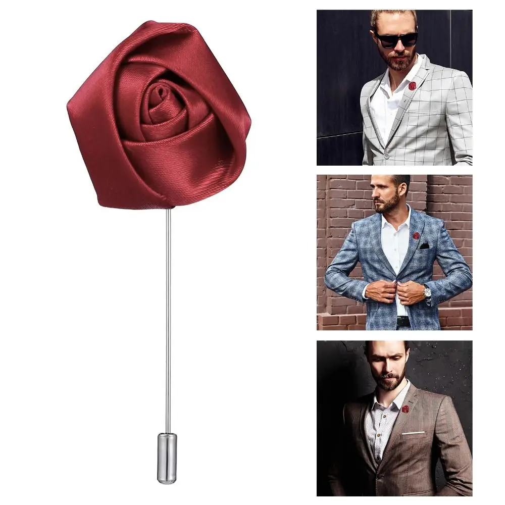 Versatile Red Men Lapel Pin Tie Fixed Lapel Decoration Tie Brooch Rose Flower Pin Formal Event