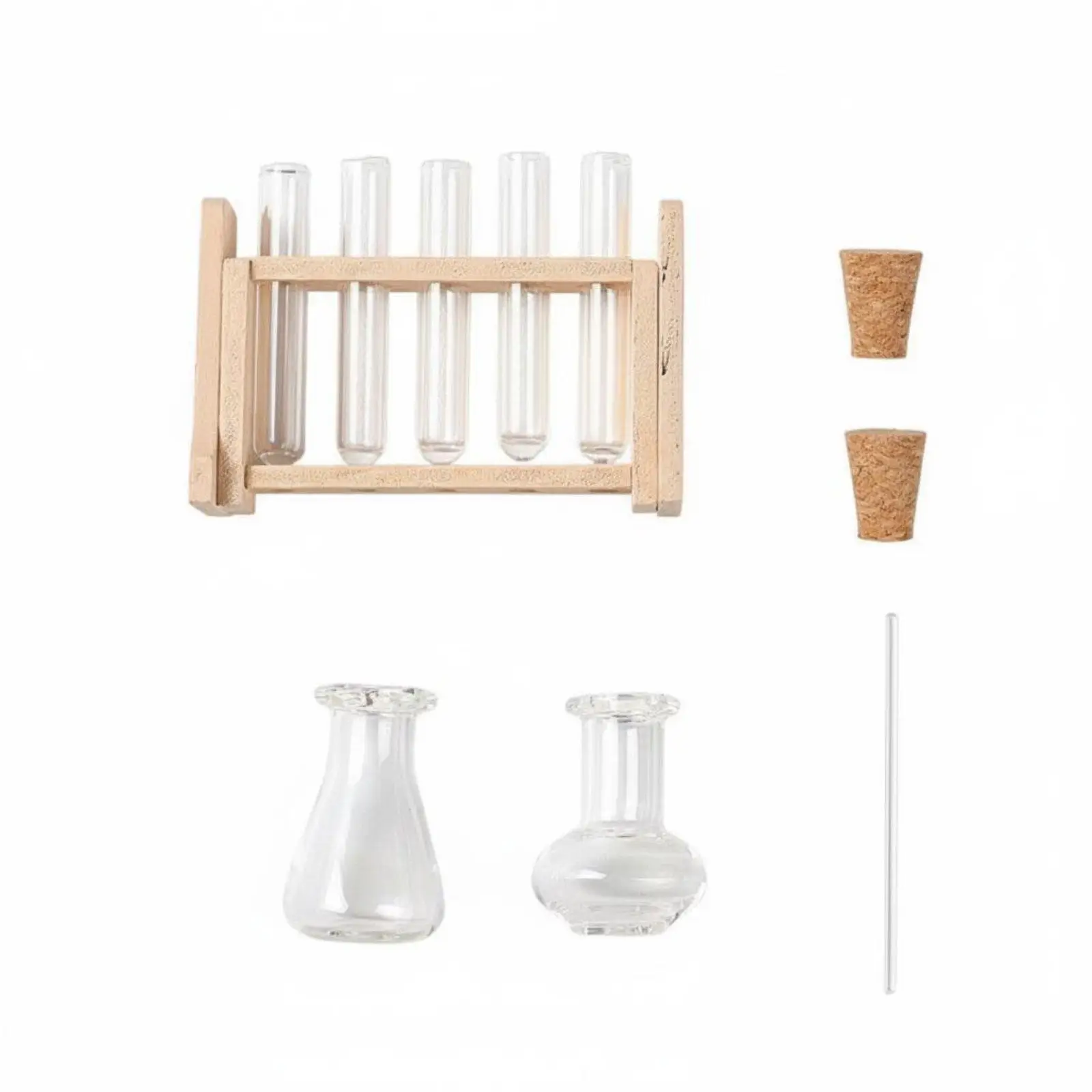 Miniature Science Lab Equipment DIY Scene Prop Miniature test tubes Rack Set Realistic Design Tiny Glass Vial and test tubes