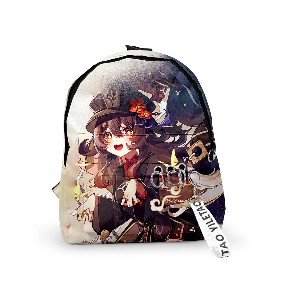 Classic Genshin Impact HuTao Backpacks Boys/Girls pupil School Bags 3D Print Keychains Oxford Waterproof Cute Small Backpacks