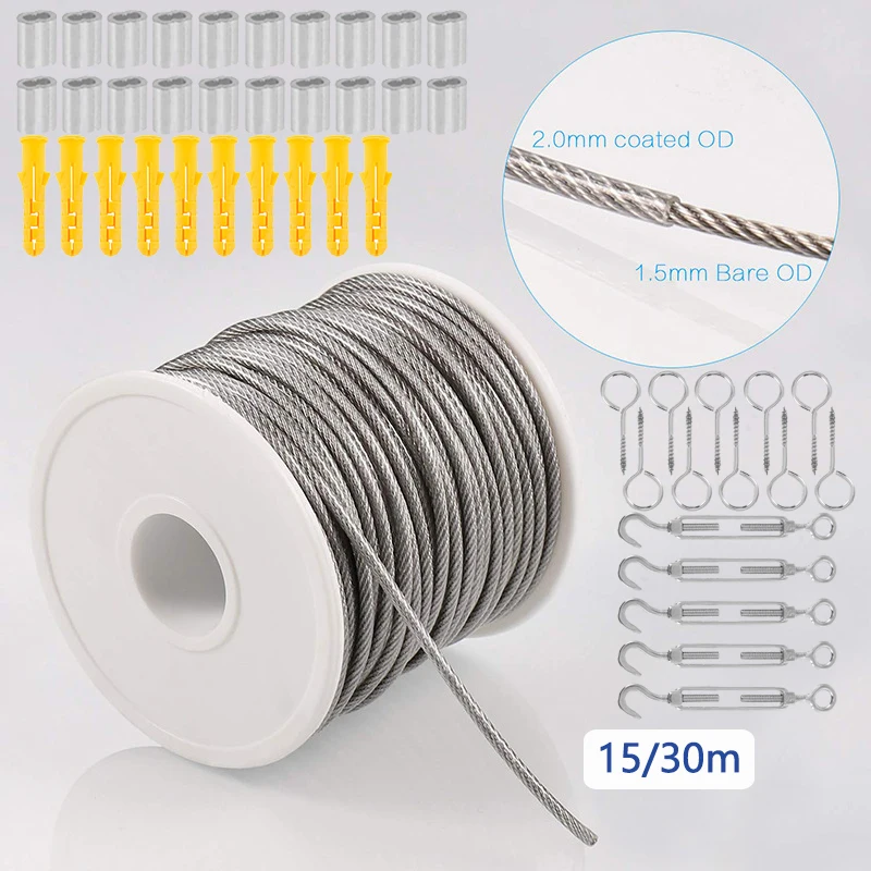 15-30m-304-ステンレス鋼ワイヤーロープセットケーブルワイヤーロープ-pvc-コーティングされた屋外照明吊り下げ、洗濯ライン階段手すりトレリス