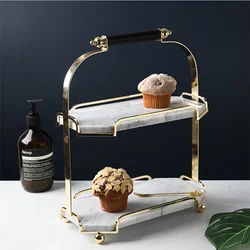 Luxury Nordic Marble Cake Stand 2 Layers Dessert Display Shelf Elegant Afternoon Tea Table with Multi-Functional Storage Tray