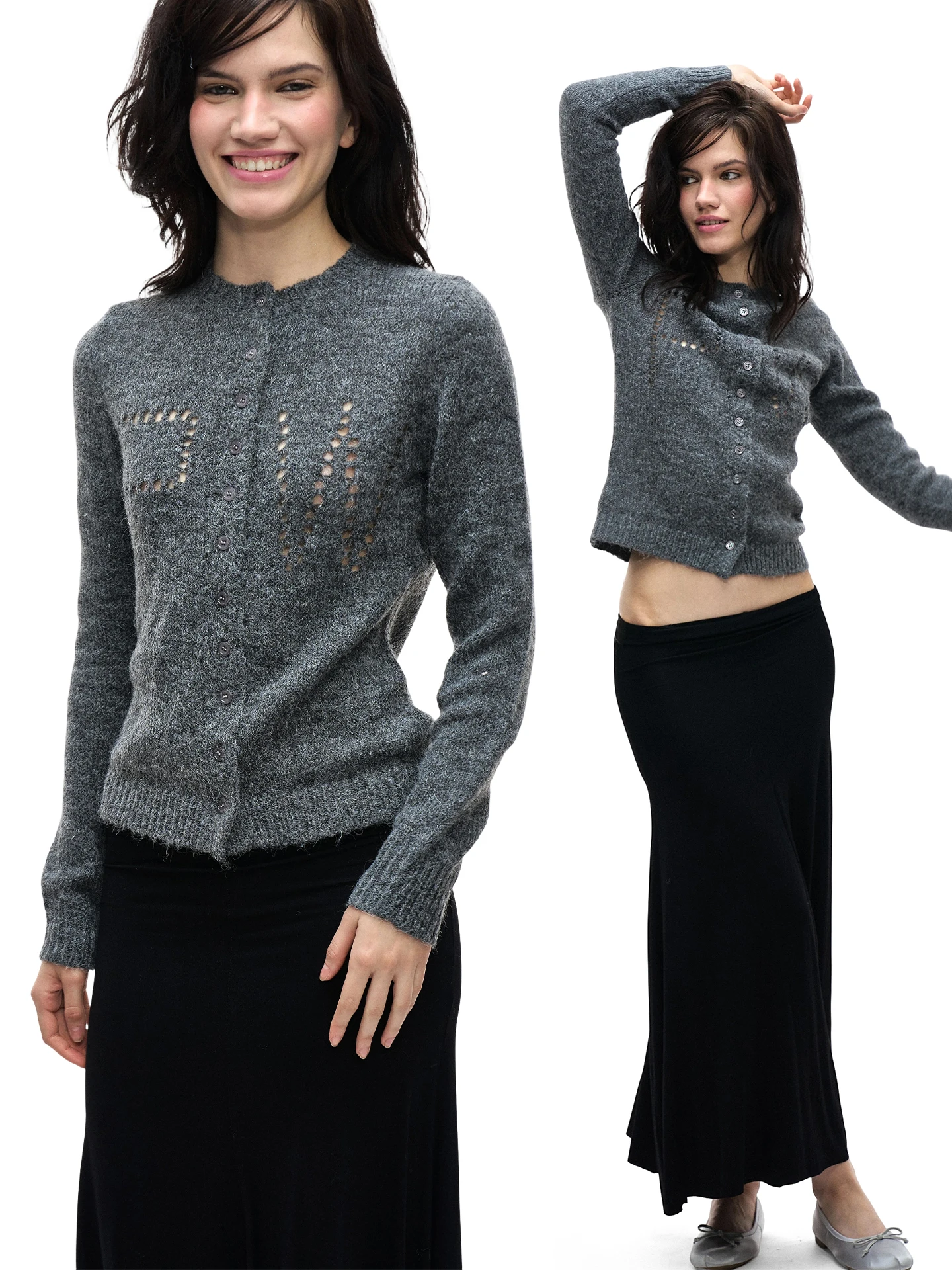 

Comfortable Lightweight Wool Blend Open Cardigan Women's Sle Hollow out Knitted ey Spring 2026 Loose Fit Faion