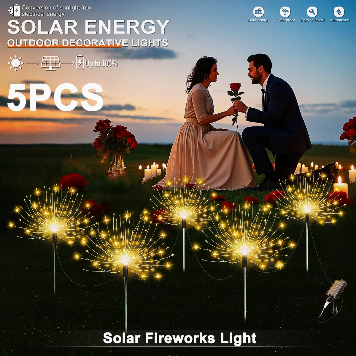 Solar Firework Garden Lights 4pcs 8 Mode 240/300/400 LED Solar Outdoor Lamps Mood Light For Lawn Yard Camping Wedding Decoration