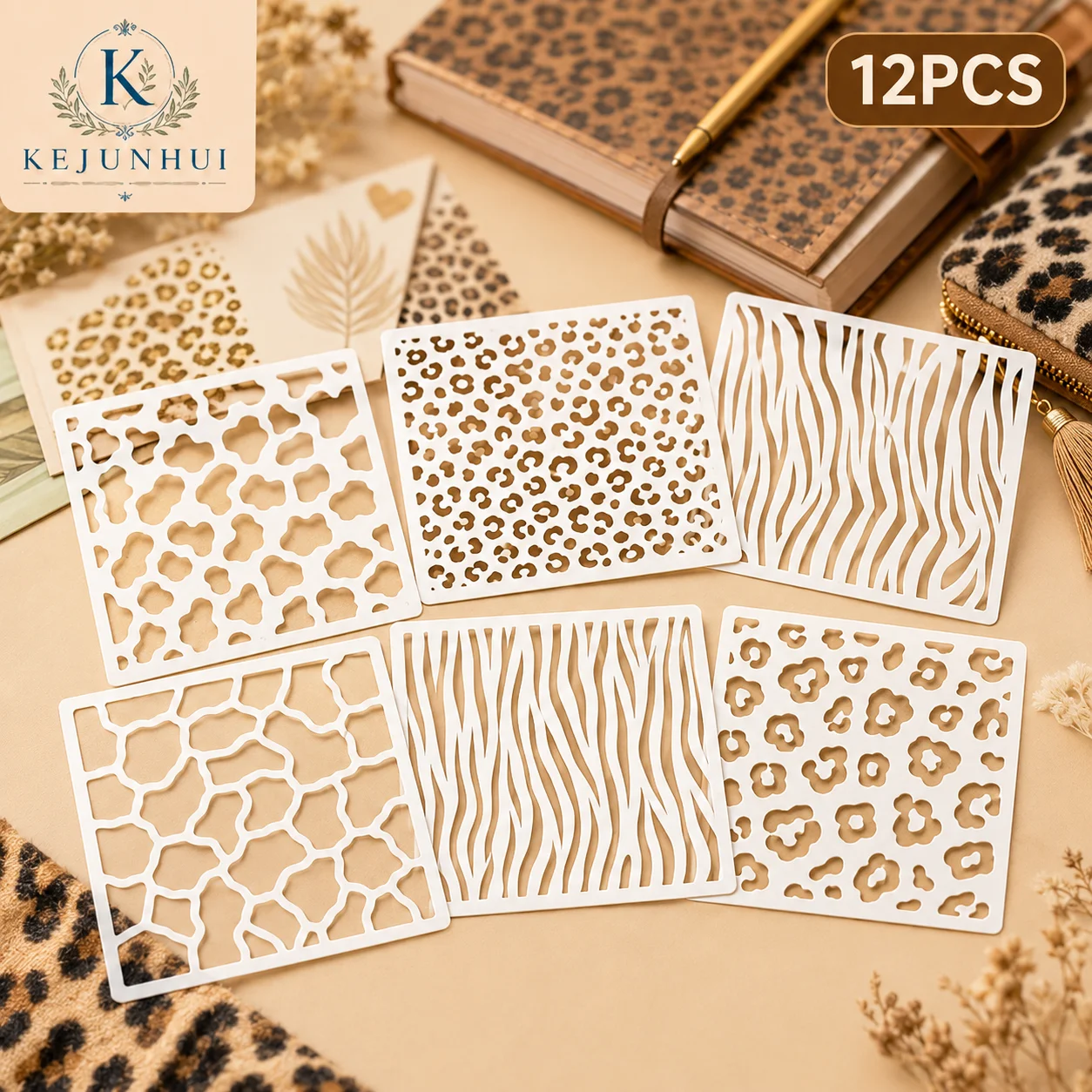 12Pcs Animal Print Stencils Reusable PET Stencils for Painting Leopard Zebra Giraffe Pattern DIY Wall Wood Fabric Craft Decor