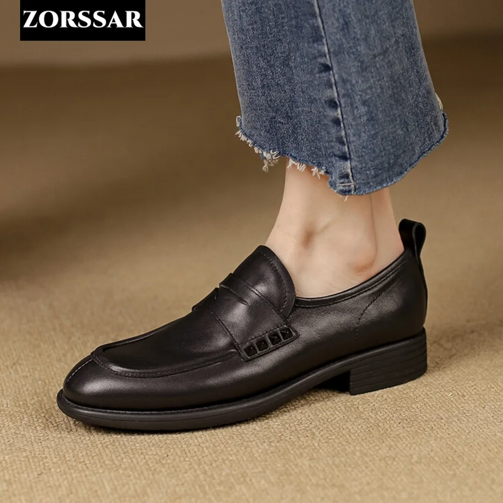 

Genuine Leather Flats Shoes Female British Style Thick-soled College Style Casual Loafers Genuine Leather Fashion Shoes Girls