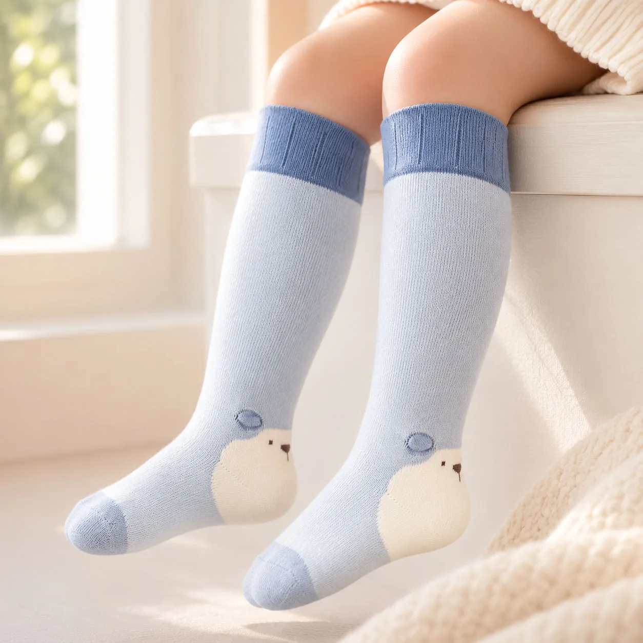 3 Pairs Baby Boys Long Socks Cute Bear Cartoon Soft Stretchy All Season Socks for Infant Toddler Daily Wear