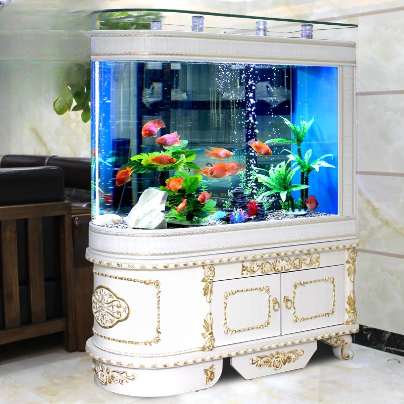 Fish tank glass bottom filter aquarium medium-sized large living room household water-free lazy custom cylinder