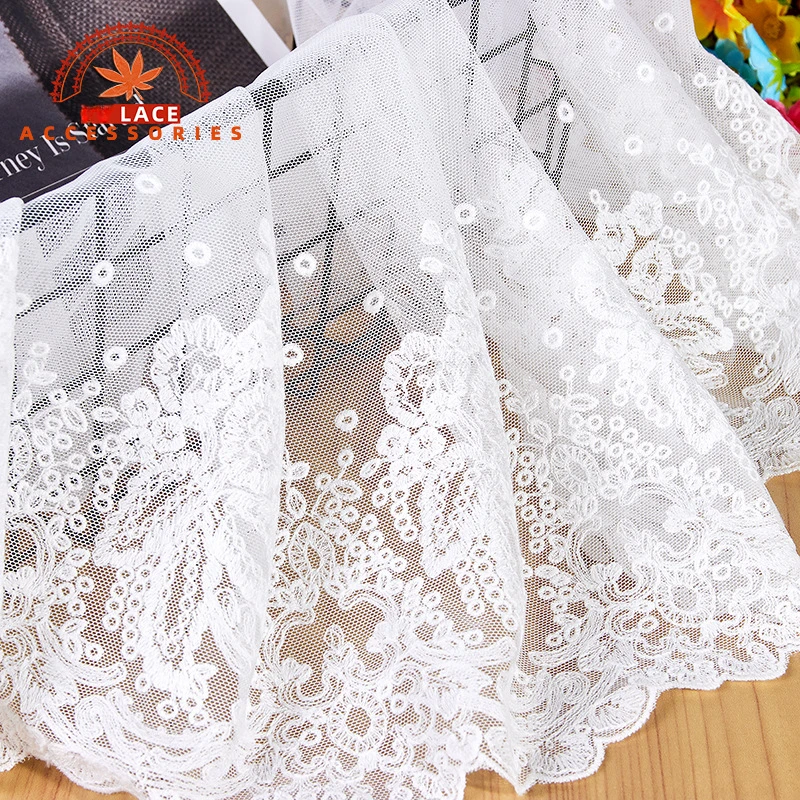 Wide Polyester Embroidered Sewing Ribbon, Guipure Lace Trim, Fabric Warp Knitting DIY Garment Accessories, Wedding Lace