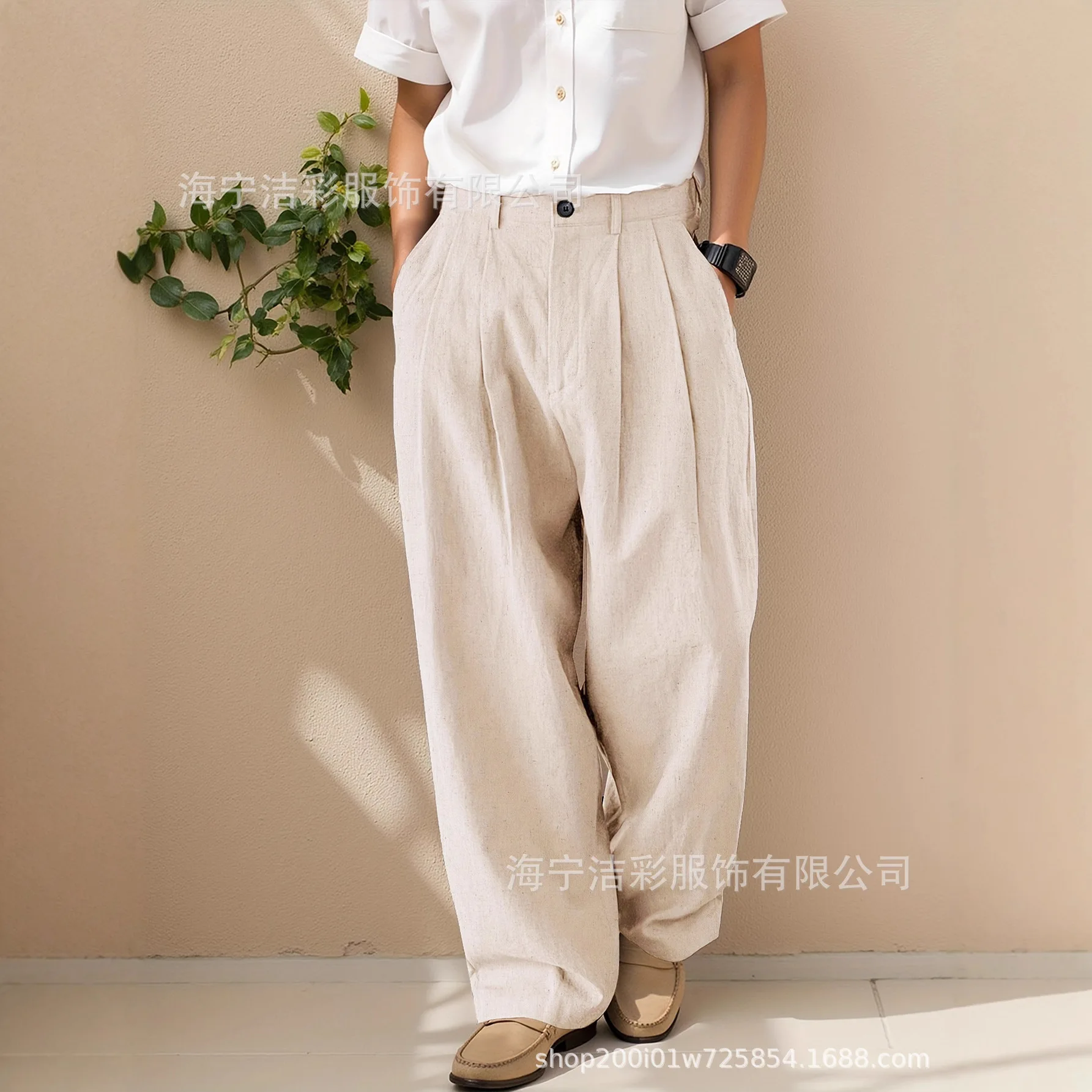 2026 Loose Fit Pleated Simple Basic Wide Leg Straight Casual Trendy Suit Trousers for Men New Fashion Male Pants Bottom Clothes