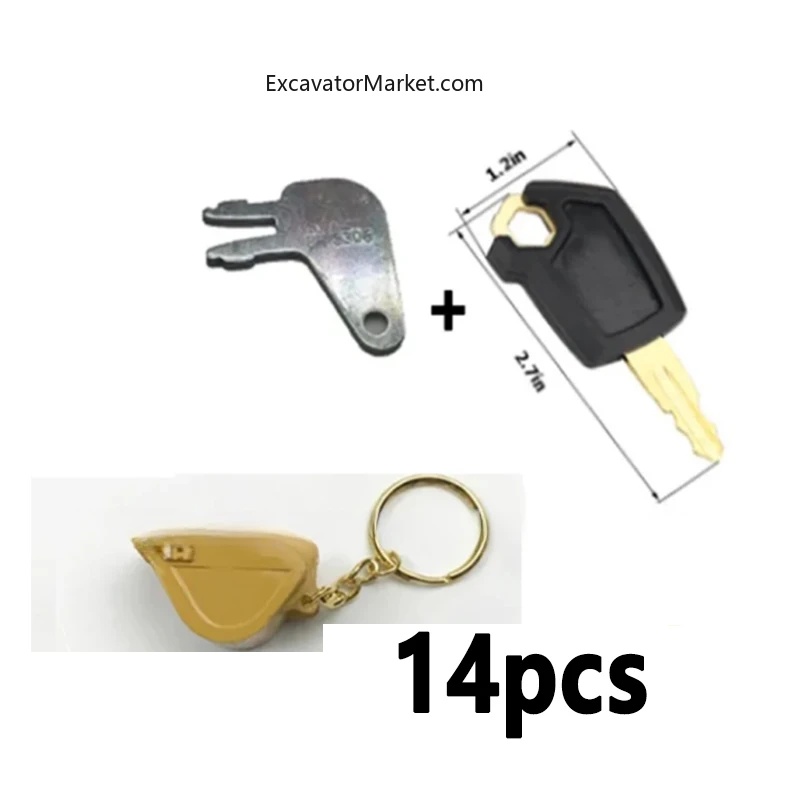 

14pcs 5P8500 8H5306 with Bucket Key Chain For Excavator Heavy Equipment Keychain F0002 Ignition Key Excavator Parts