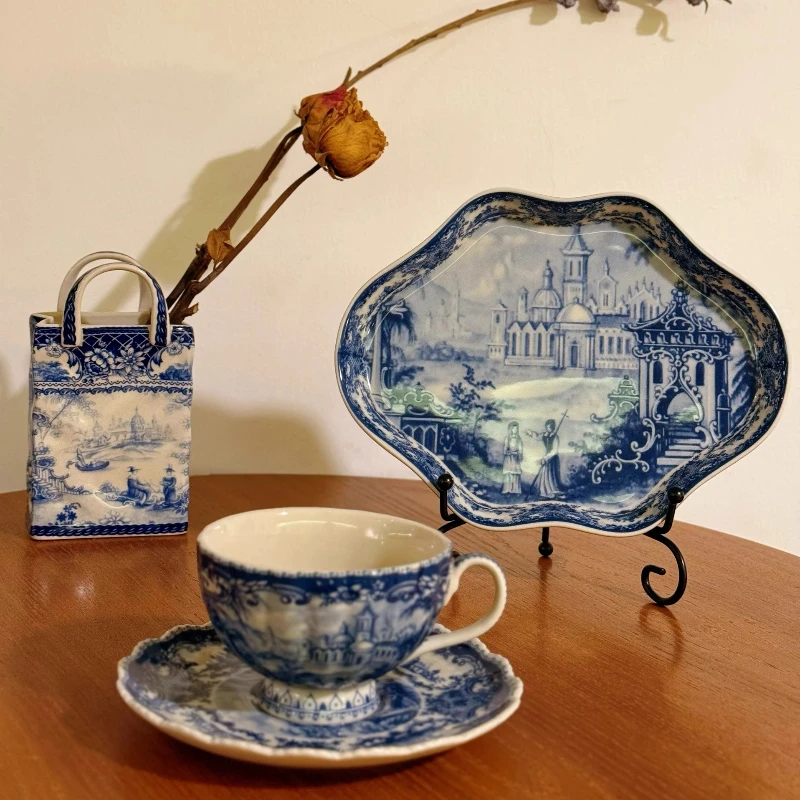 Vintage blue and white porcelain ceramic plates, Western style plates, home restaurant dessert steak plates, collectible value