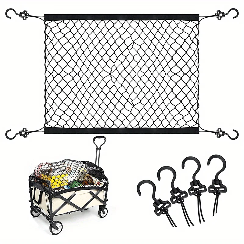 A sturdy folding cargo net, measuring 70×70 centimeters, suitable for securing the trunk of a car or the cargo of a camper van.