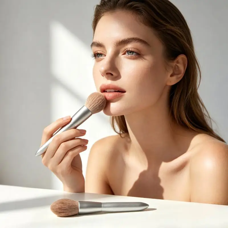 Pinceau de maquillage synthétique doux et sans cruauté animale, manche métallique élégant, pinceau à blush moelleux pour un effet naturel