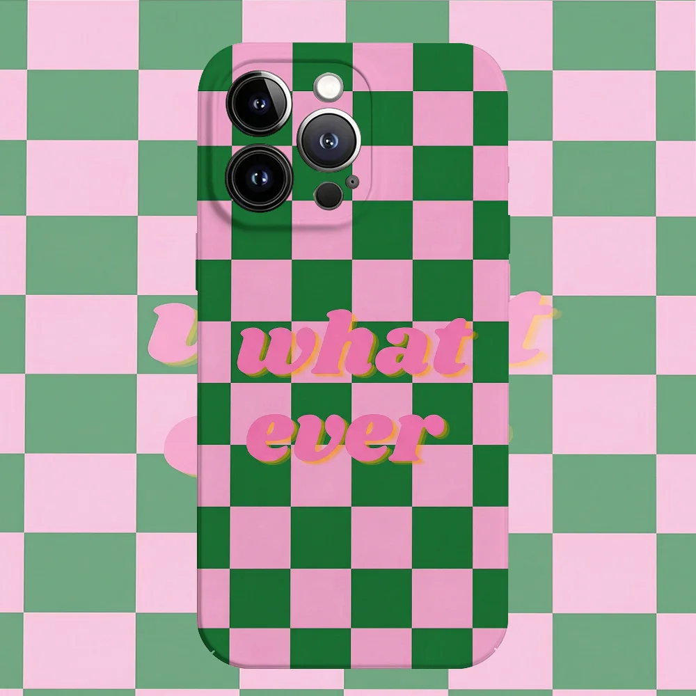 Pink Green Checker Glossy Film Hard Phone Case for Samsung Galaxy A37 A57 A17 A07 A16 A56 A26 A36 A06 A55 A35 A15 A54 A05 A14 5G