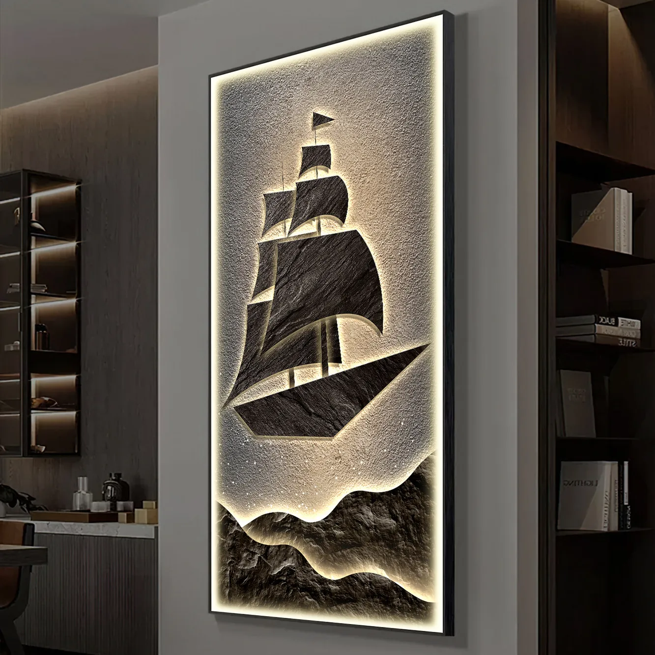 Smooth Sailing Entrance Hall Decorative Vertical Wabi-Sabi Abstract Wall Painting for Grand Corridor Hanging Art Lamp Painting