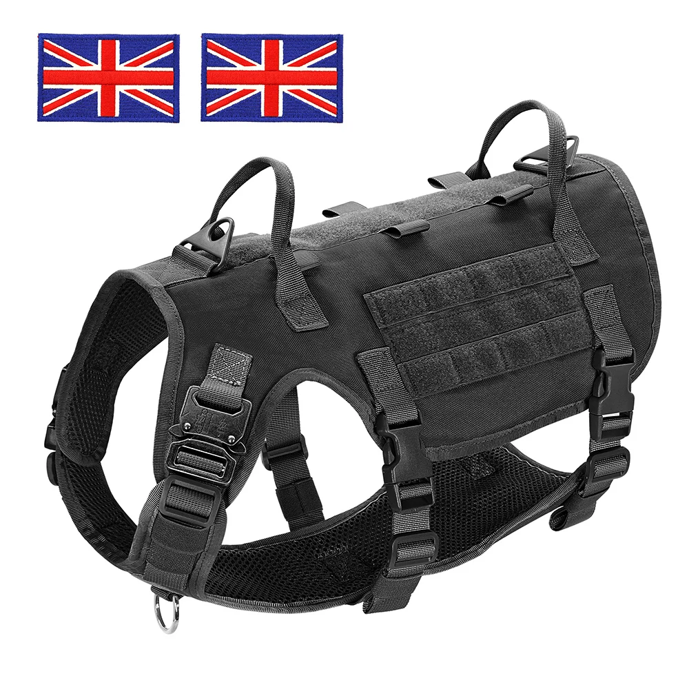 Military Tactical Big Dog Harness Vest Durable Nylon Dog Training Harnesses with Flags Adjustable for Large Dogs German Shepherd - view 2