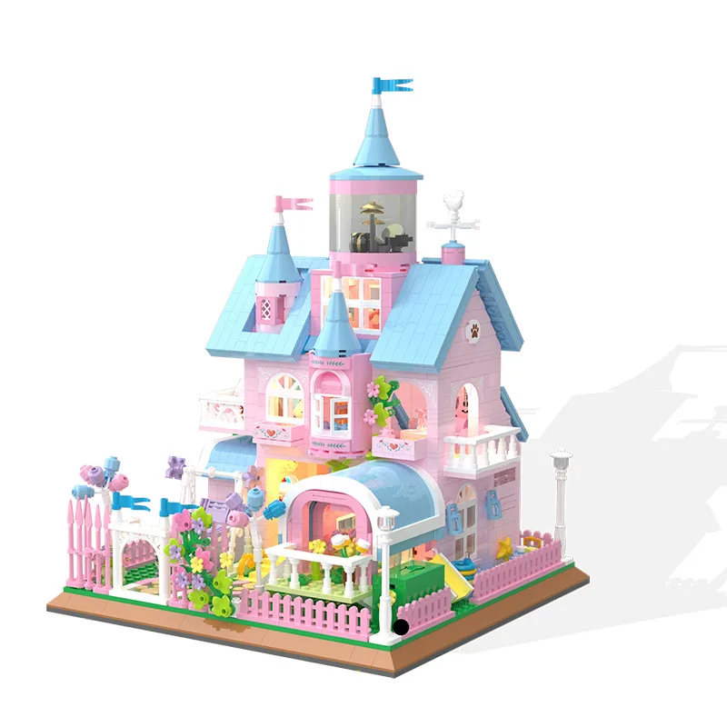 Creative City Street View Mini Block Girl Pink Castle Dream Villa Construction Model Building Bricks Toys Collection For Gifts