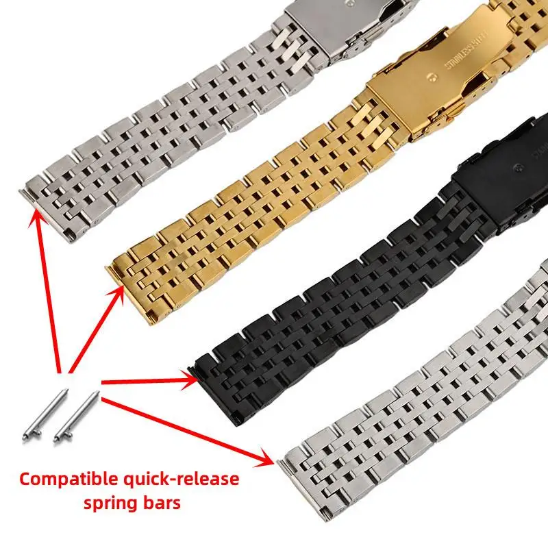 18mm 19mm 20mm 21mm 22mm 23mm 24mm Silver Gold Black Stainless Steel Universal Straight End Seven Rice Beads Watch Bands Straps