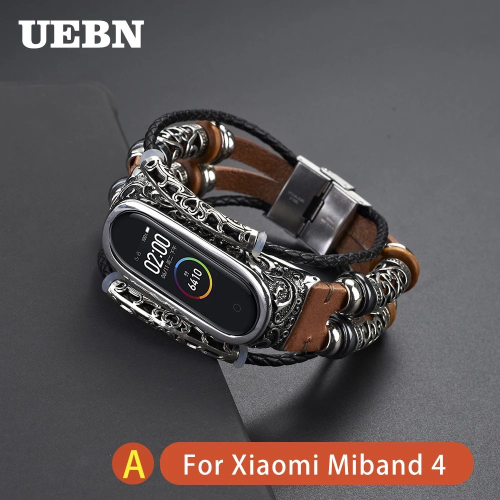 Leather Retro Watchband For Xiaomi Miband 4 With Metal EmbossEd Border Wriststrap DIY Bracelet For 3 Smart Wristband bands