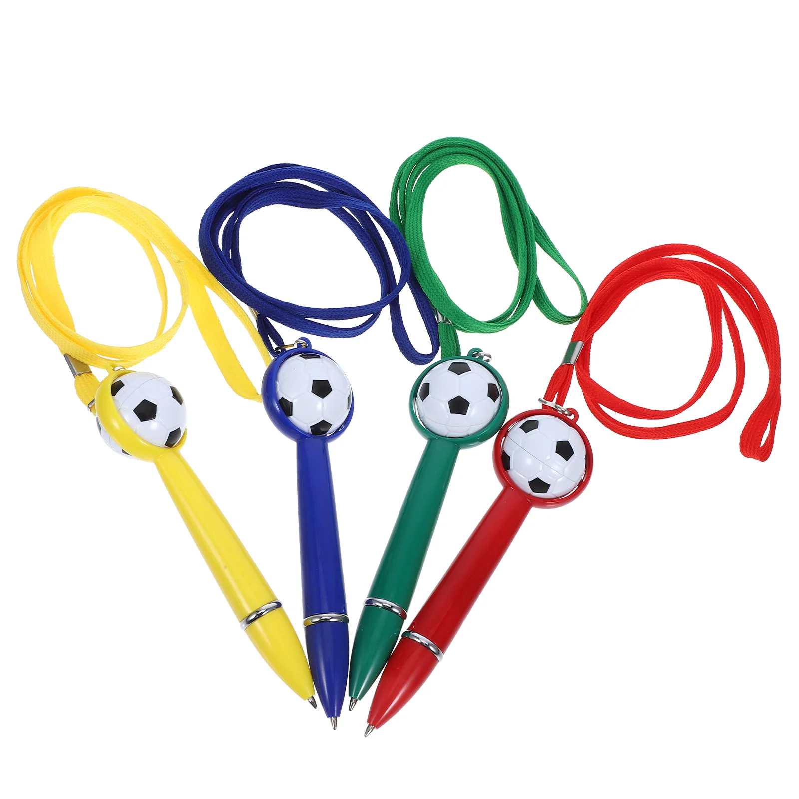 

4Pcs Ballpoint Pen Football Design Smooth Ink Comfortable Grip Lanyard Soccer Party Favor Writing Pen Soccer Pens