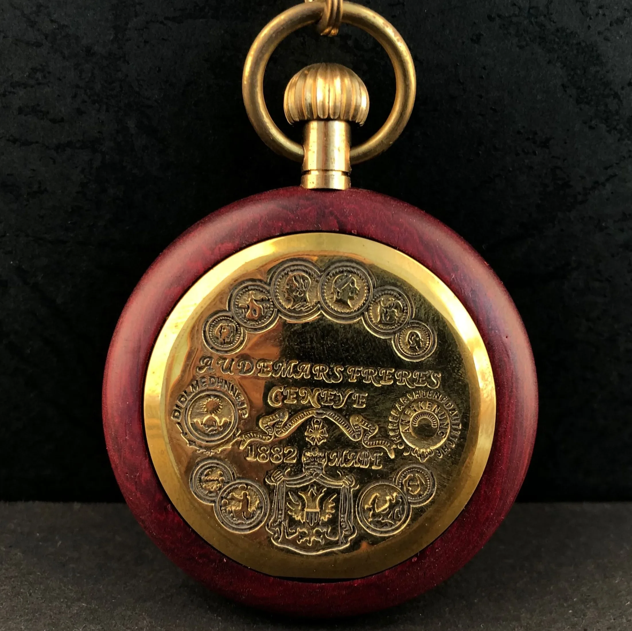 Montre de Poche Mécanique en Bois Rouge pour Homme et Femme, Pendentif Ouvert sur le Visage, Horloge de Luxe en Bronze de 30cm