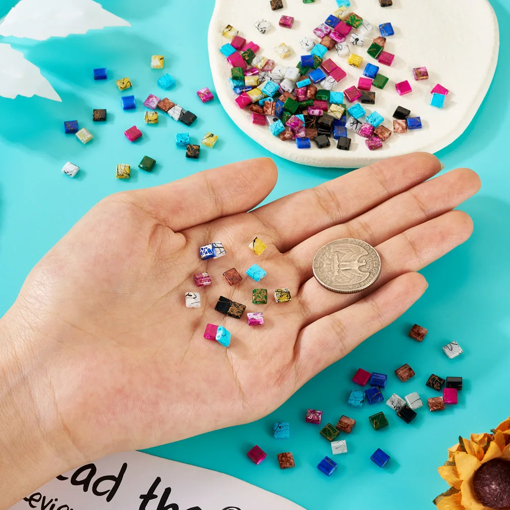 180Pcs Mini Flat Rectangle 2-hole Loose Beads Colorful Opaque Seed Beads for Necklace Bracelet Jewelry Making Accessories