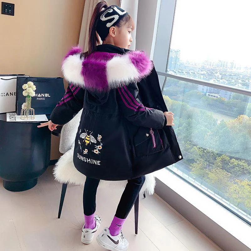 Girls Down Coat Jacket Cotton Outerwear Windbreak 2023 Furs Thicken Velvet Winter Warm Snowsuit Children\'s Clothing