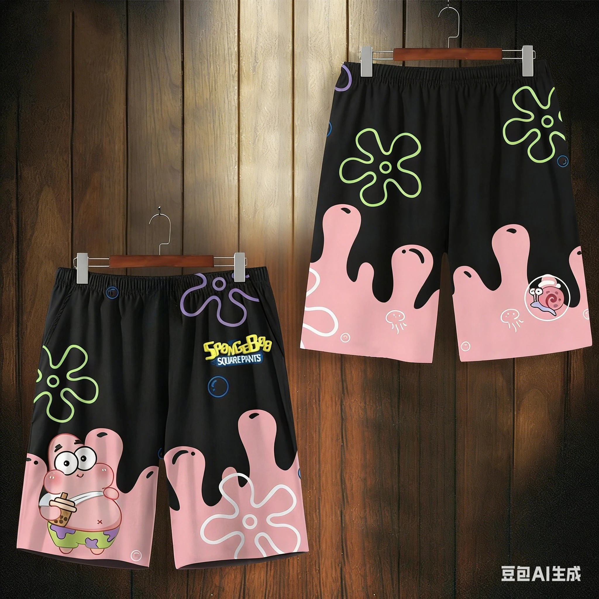 Cartoon SpongeBob SquarePants 3D Cartoon Printed Couple Children's Summer Beach Pants Large
