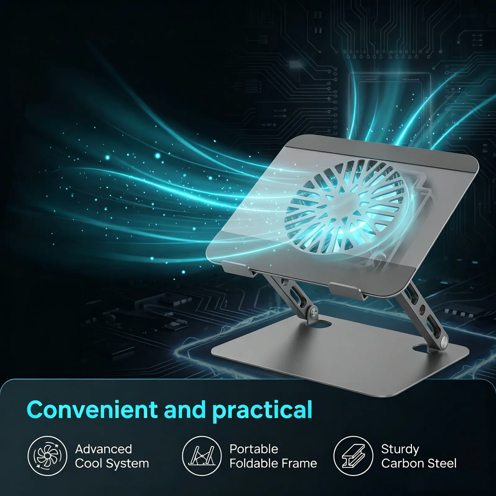 Laptop Cooling Stand Ergonomic Foldable Notebook Riser Portable Desktop Air Cooling Fan Holder for Laptops Tablets