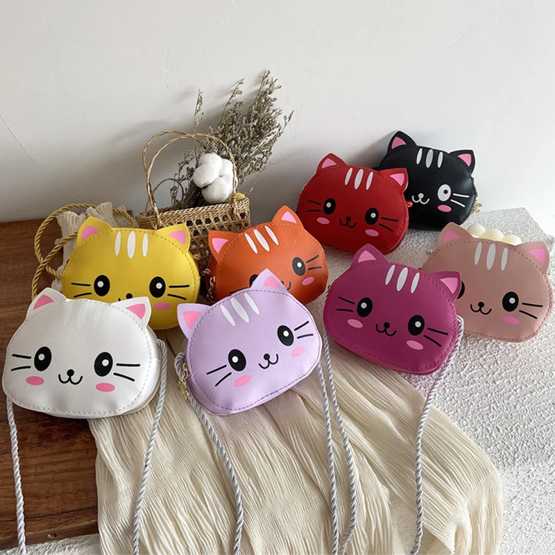 Cartoon Cute Cat Kids Mini Bags Fashion Children Handbags Baby Girls PU Leather Small Shoulder Crossbody Bags Coin Purse Wallet