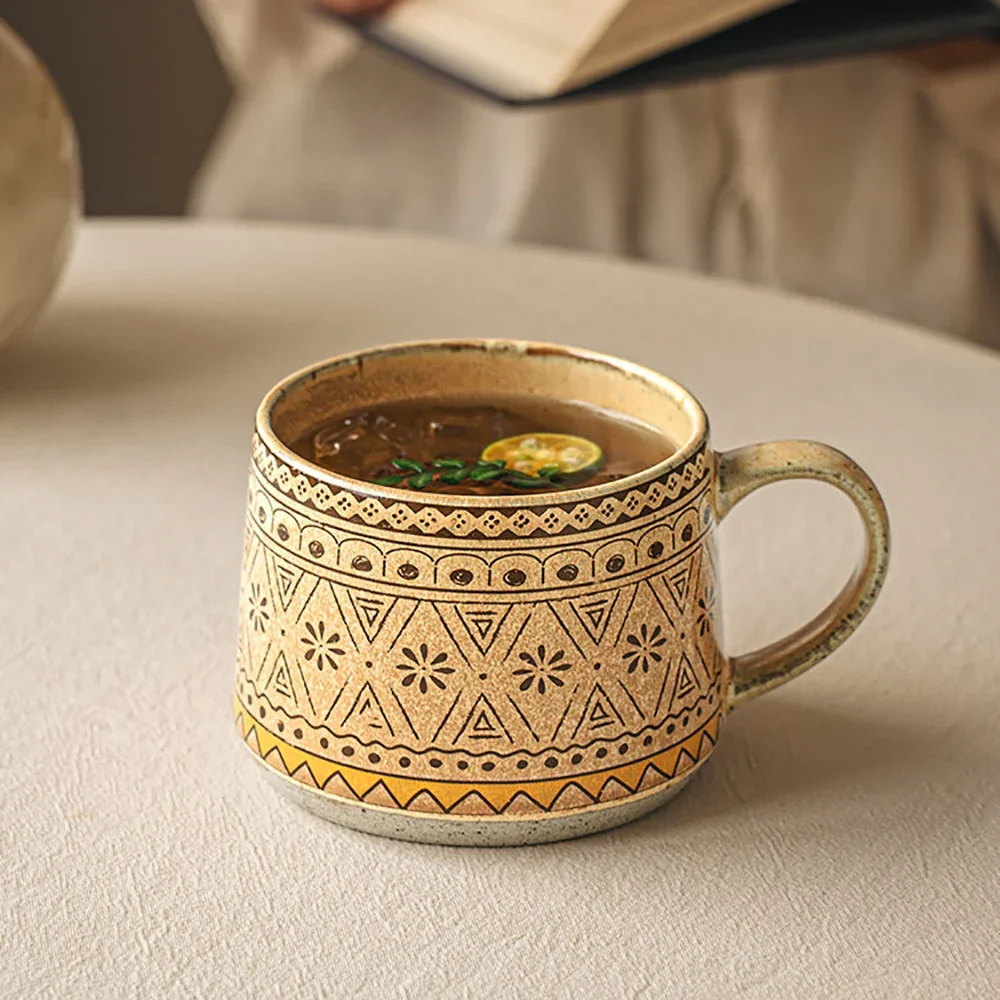 Designed Delicate Pattern Ceramic Mugs Chic Vintage Handgrip Restaurant Office Homehold Drinkware Hot Milk Coffee Mug Cups